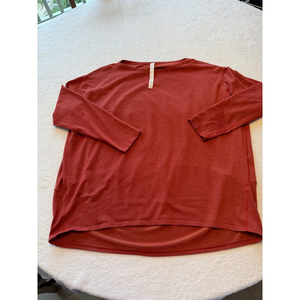 Lululemon Back In Action Long Sleeve Shirt Rust Metallic Gold Size 12 Oversized
